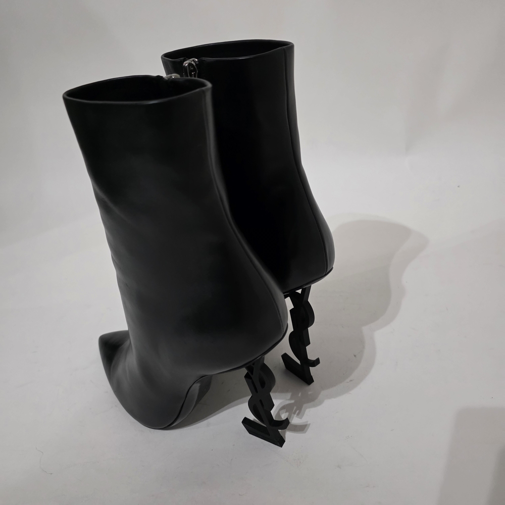 Saint Laurent Opyum Black Calfskin Ankle Boots Gold Heel Women’s Size 40 - Picture 12 of 14